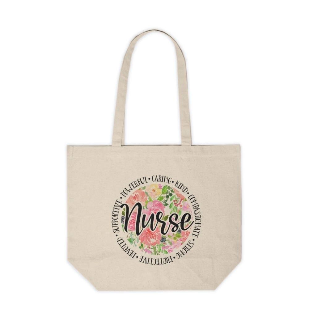 Floral Nurse Custom Canvas Tote Bag - Appreciation Gift